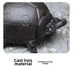 Macro shot of rustic cast iron texture on a decorative turtle shaped key storage box