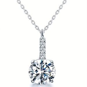 Fashion Copper Zirconia Pendant Necklace For Women Four-Claw Round Square Geometric Inlaid Chain Jewelry Gift For Dating