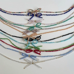 Colorful handmade bowknot beaded necklace with crystal facets and gold accents