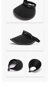Detail of black open top sun hat with white trim and COOLKNIT adjustable strap
