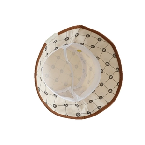 Kids corduroy plaid sun hat with breathable mesh lining and white elastic chin strap
