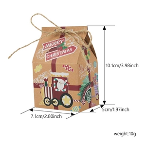 Christmas kraft paper house gift box with Santa train pattern and size measurements
