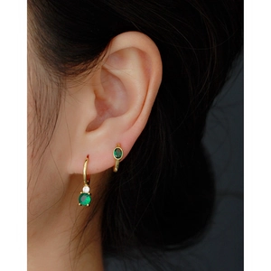 Boucles d'oreilles créoles en argent 925 doré avec pendentif zircon vert brillant