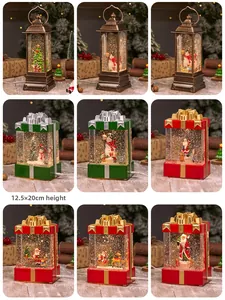 Detail showing the 12.5x20cm dimensions of a vintage LED Christmas lantern with snow globe