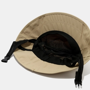 Outdoor khaki sun hat with breathable mesh lining and adjustable chin strap details