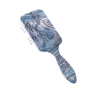 Square cushion hair brush with unique blue and black wood grain pattern design