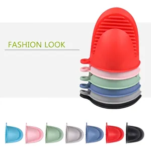 Heat-resistant silicone shark gripper oven mitts in various macaron colors with anti-slip grip