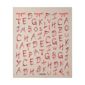 Halloween blood drip alphabet and number stickers with embossed realistic red gore effect