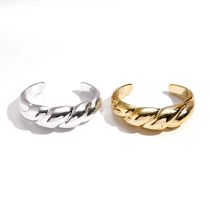 Twisted rope texture open cuff bracelets in polished gold and silver finishes