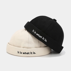 Vintage Docker Hat Cotton Canvas Brimless Cap Streetwear Miki Hat Letter Embroidery Adjustable For Men Women