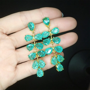 Orecchini Pendenti Pietra Verde Rame Placcato Oro Trama Ghiaccio Crepato Goccia Forma Pera Vintage Lusso Gioielli Donna
