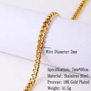 Detailed view of 7mm gold-plated stainless steel Cuban link chain with 18K finish