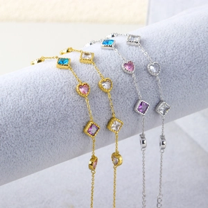 18K gold titanium steel bracelet set with colorful zircon heart and geometric stones