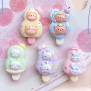 Five cute resin cartoon animal ice cream charms in assorted pastel colors for DIY crafts