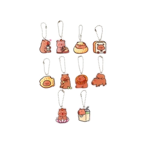 Set of 10 cute acrylic Capybara keychains featuring various cartoon poses and bead chains