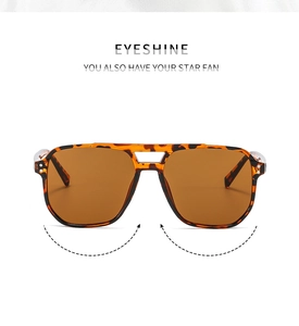 Detailed view of tortoiseshell frame sunglasses with brown lenses and metal rivet accents