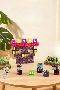 Détails du jeu de construction avec figurines de vampire et momie et l'hôtel Lotel