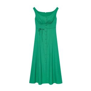 Women Sleeveless Button Front Maxi Dress Linen Cotton Blend Drawstring Waist A-Line Solid Color Elegant Hepburn Style