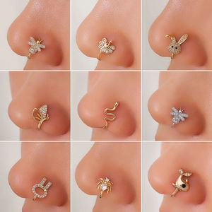 U-Shaped Non-Pierced Nose Ring Copper Rhinestone Animal Bee Butterfly Rabbit Snake Whale Nose Clip For Women Fashion Jewelry