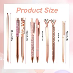 Size chart showing different lengths of crown and crystal pens ranging from 13cm to 16.5cm