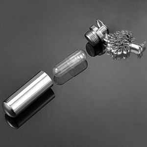 Stainless steel cremation urn keychain with tree of life charm and glass vial insert