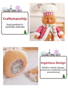Detail of gingerbread man doll with battery compartment and hidden power switch