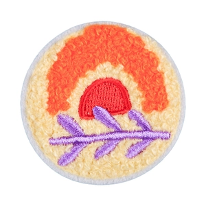 Round chenille flower patch with orange and purple embroidery for clothing decor