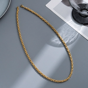 6mm gold Cuban imperial link chain necklace for men with square links and lobster clasp