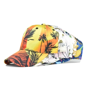 Unisex baseball caps with tropical coconut tree prints and curved brims for summer sun protection