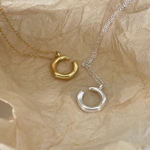925 Sterling Silver Necklace Irregular Organic C Shape Pendant Minimalist Geometric Chic Fashion Jewelry For Women