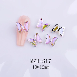 Detail view of purple crystal butterfly nail charm with dimensions 10x12mm for DIY nail art