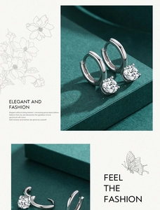 Close-up of S925 sterling silver hoop earrings with brilliant-cut cubic zirconia stones