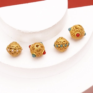 Ancient gold-plated filigree dragonfly eye beads with colorful inlay for DIY jewelry