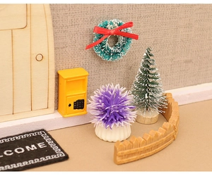 Miniature Christmas dollhouse set with wooden door, wreath and tiny mailbox scene