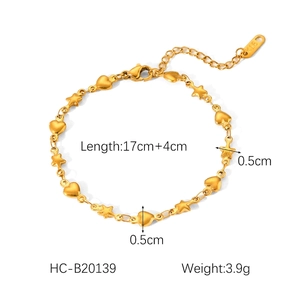 Details zum 18K Gold Edelstahl Armband mit Herz- und Sternmotiven und 17+4cm Kettenlänge