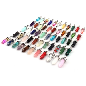 Detailed collection of assorted hexagonal crystal pendants with silver metal clasps