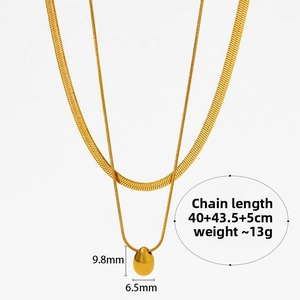 Detailed view of double-layered stainless steel necklace with water drop pendant dimensions