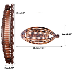 Classic tortoise shell banana hair clip set with clear size measurements for women