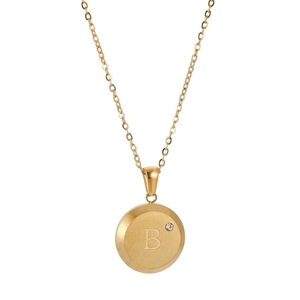 Elegant 18K gold-plated stainless steel necklace with letter B round diamond pendant
