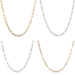 Classic stainless steel paperclip chain necklace in 18K gold and silver finishes