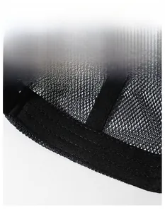 Detail of wide sweatband and breathable mesh fabric on the black summer baseball cap