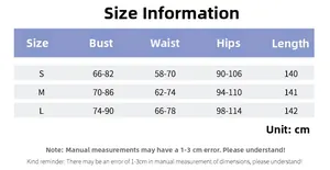 Detailed size chart for backless slit maxi dress showing bust waist and hips in cm