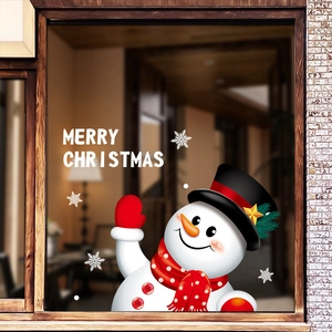 Christmas snowman window stickers with Merry Christmas text for festive home glass decor