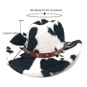 Cow print western cowboy hat with turquoise beads and silver metal diamond accents