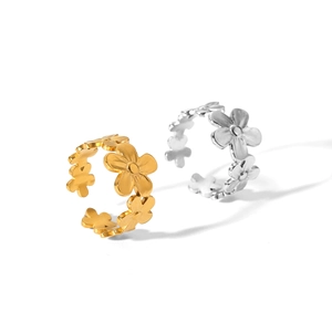 Anello a fiore in acciaio inossidabile oro 18K e argento con design floreale aperto