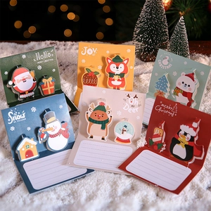 3D Pop Up Christmas Greeting Cards Mini Cartoon Cute Holiday Blessing Message Cards With Envelopes For Kids Friends