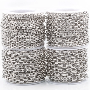 Bulk rolls of polished silver stainless steel oval link chains for DIY jewelry making