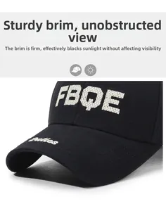 Detailed close-up of 3D embroidery and durable brim on a black baseball cap