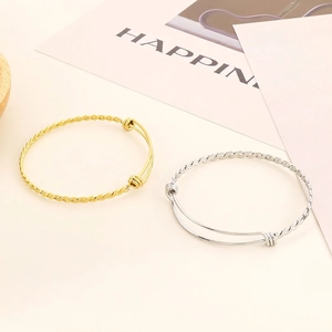 Minimalist Stainless Steel Twisted Rope Adjustable Bangle For Women Geometric Gold Silver Bangle Fashion Jewelry Wristband