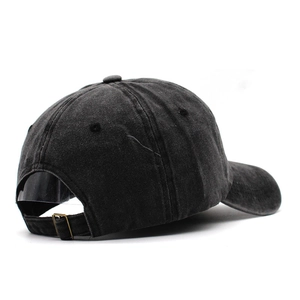Vintage dark gray washed cotton baseball cap with adjustable metal buckle on the back